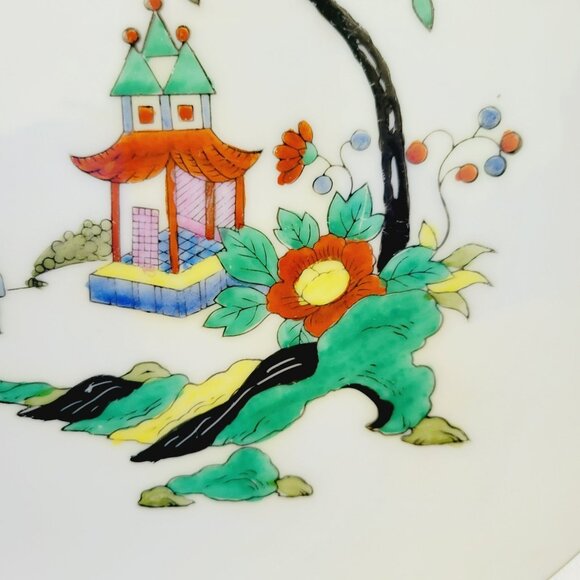 Noritake Asian Landscape Scene Cake Plate, c.1920-40 Morimura Mark, Vibrant Gree - Picture 12 of 13